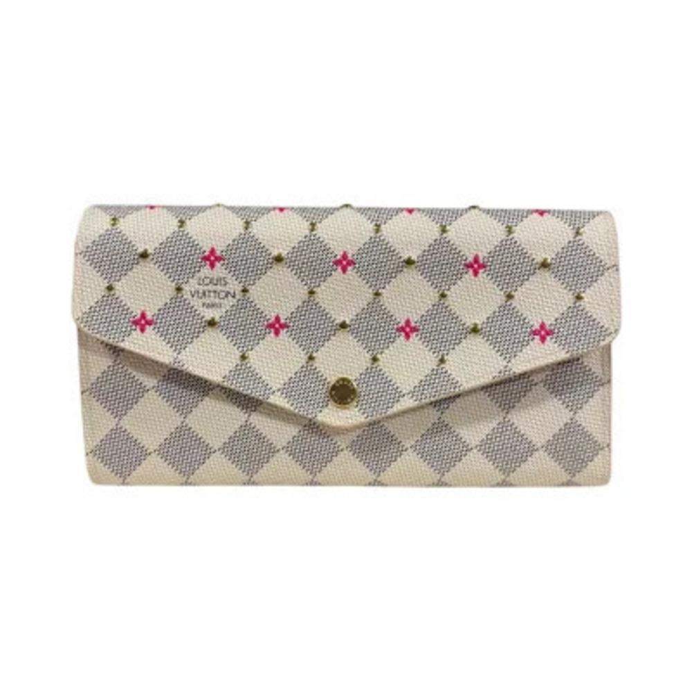 Louis Vuitton Portefeuille Sarah Damier Azur White Studded Long Wallet Canvas